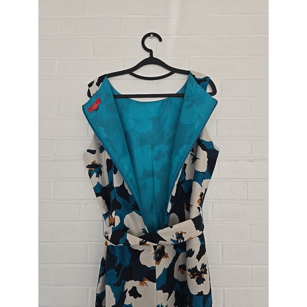 Oscar De La Renta Dress Size 16 Floral Blue Sleeveless Vintage Hawaiian MuMu - Picture 11 of 16